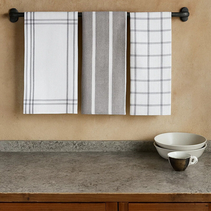 Doro Set Of Three Waffle Grey And White Tea Towels