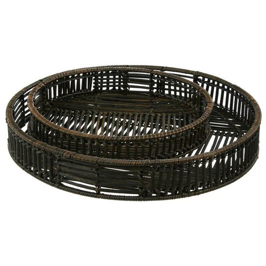 Batu Set of 2 Black Rattan Trays - Premier Home