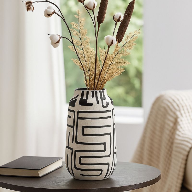 Barren Earthenware White And Black Vase