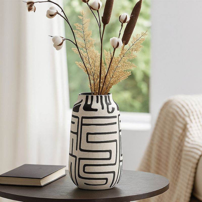 Barren Earthenware White And Black Vase - Premier Home