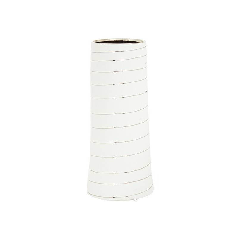 Haldis Small White Silver Stripe Ceramic Vase