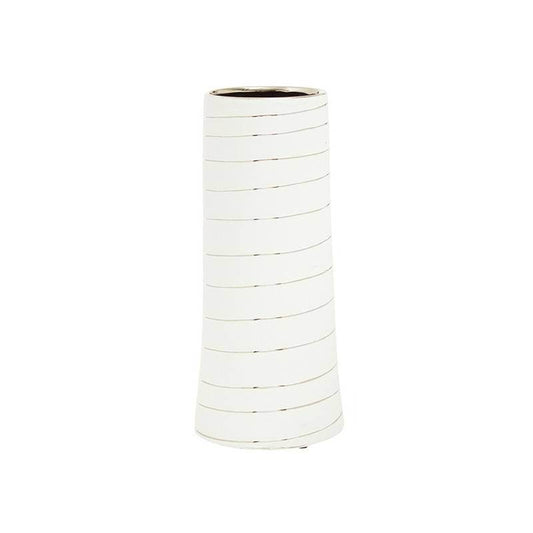 Haldis Small White Silver Stripe Ceramic Vase - Premier Home
