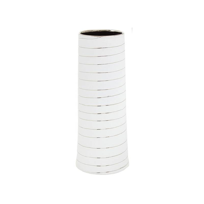Haldis Large White Silver Stripe Ceramic Vase