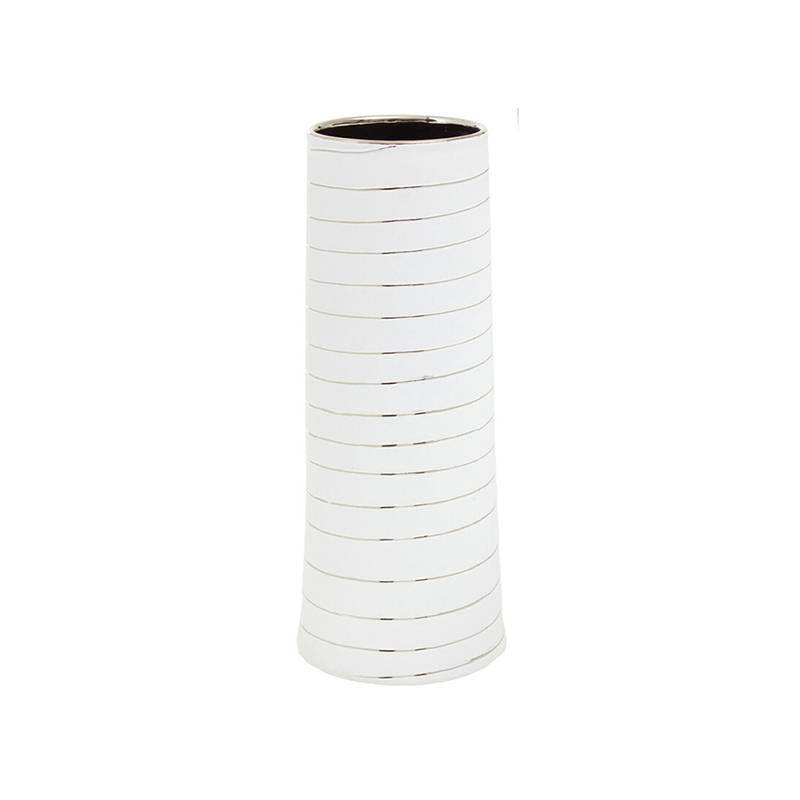 Haldis Large White Silver Stripe Ceramic Vase - Premier Home