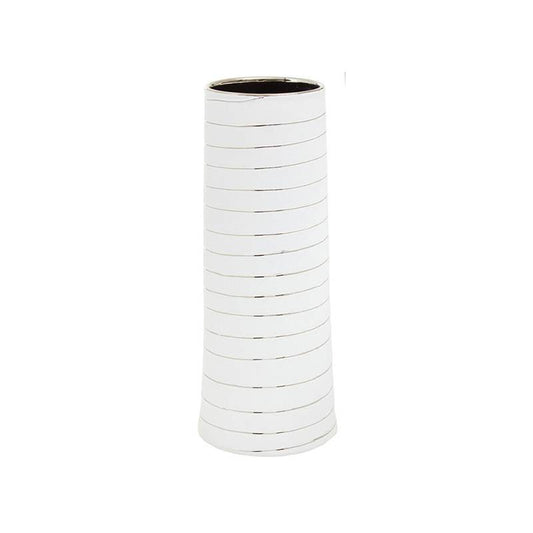 Haldis Large White Silver Stripe Ceramic Vase - Premier Home