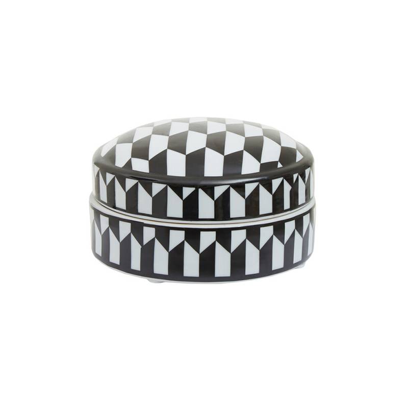 Marlo Small Black and White Geometric Print Ceramic Trinket Box