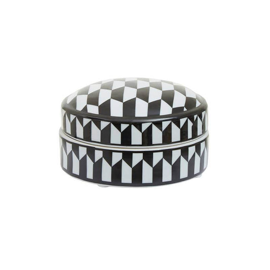 Marlo Small Black and White Geometric Print Ceramic Trinket Box - Premier Home