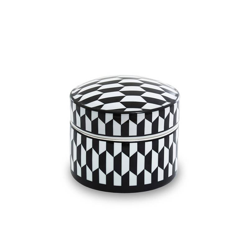 Marlo Large Black and White Geometric Print Ceramic Trinket Box