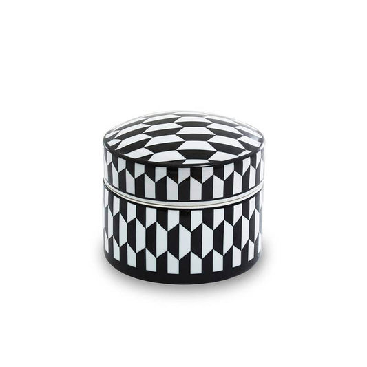 Marlo Large Black and White Geometric Print Ceramic Trinket Box - Premier Home