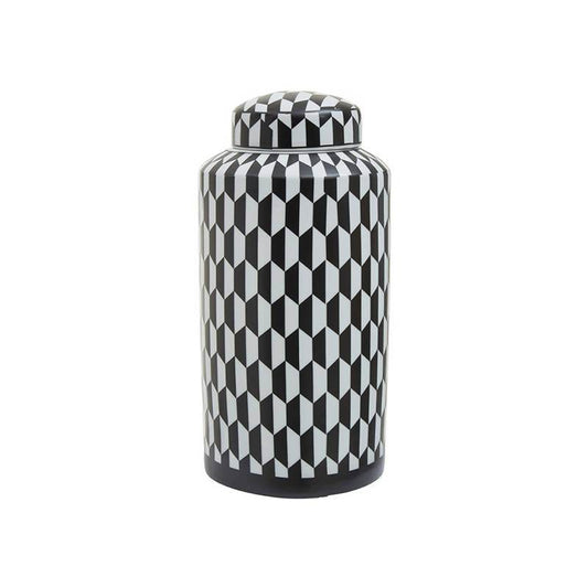 Marlo Large Black and White Geometric Print Ceramic Jar - Premier Home
