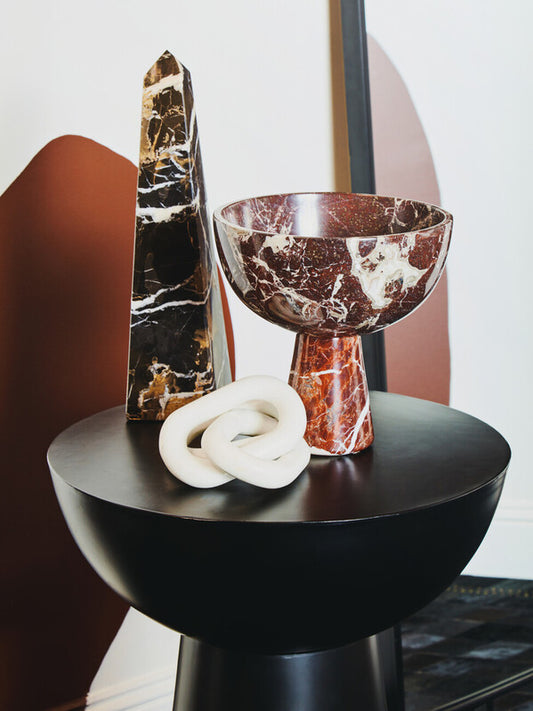 Large Red Marble Bowl with Pedestal Base
