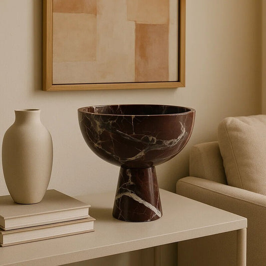 Large Red Marble Bowl with Pedestal Base