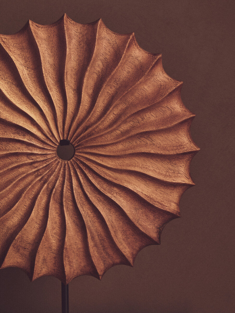 Westo Natural Wood Round Sculpture with Travertine Base