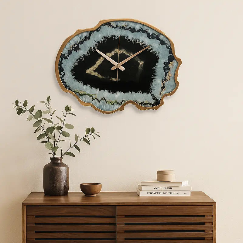 Celina Black And Gold Agate Effect Wall Clock