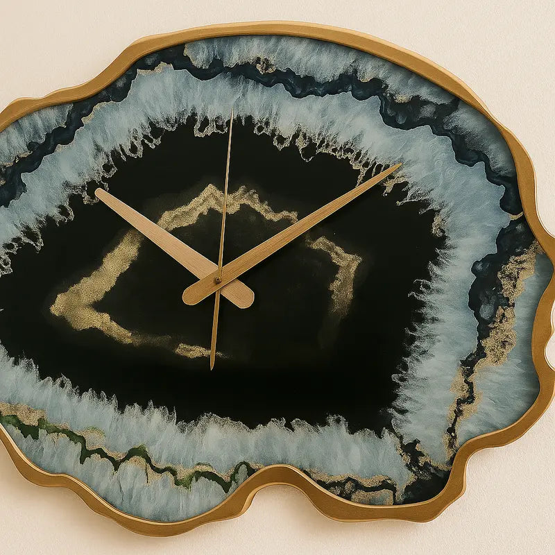Celina Black And Gold Agate Effect Wall Clock