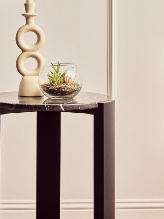 Palermo Black Marble Top Round Side Table