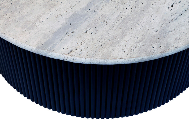 Walton Travertine Top Coffee Table with Black Acacia Wood Base