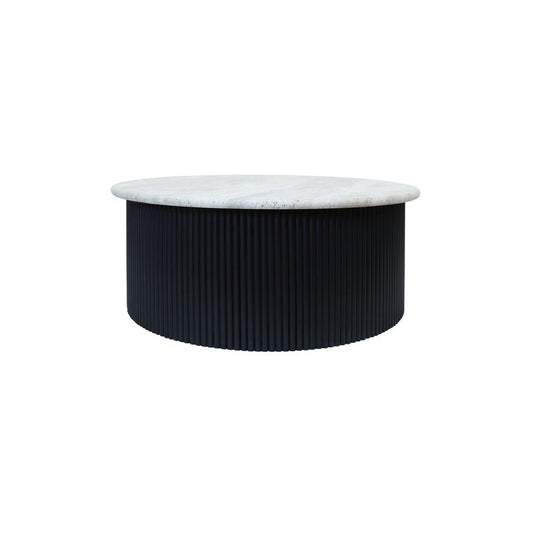 Walton Travertine Top Coffee Table with Black Acacia Wood Base