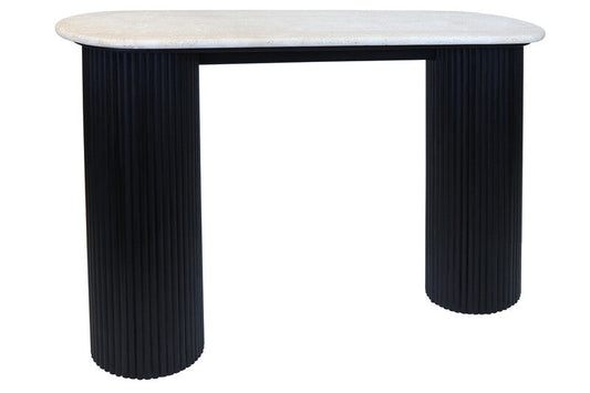 Walton Travertine Top Console Table with Black Acacia Wood Legs