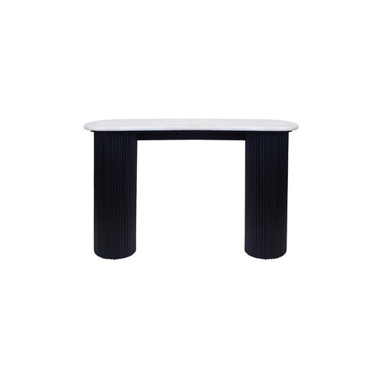 Walton Travertine Top Console Table with Black Acacia Wood Legs