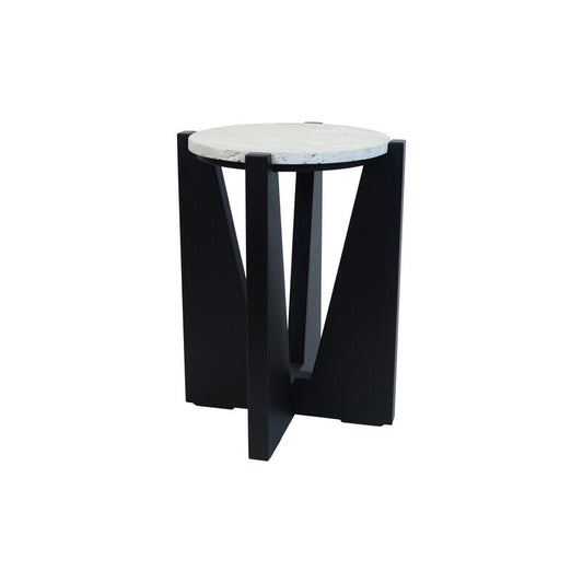 Winton Travertine Top Side Table With Black Acacia Wood Frame