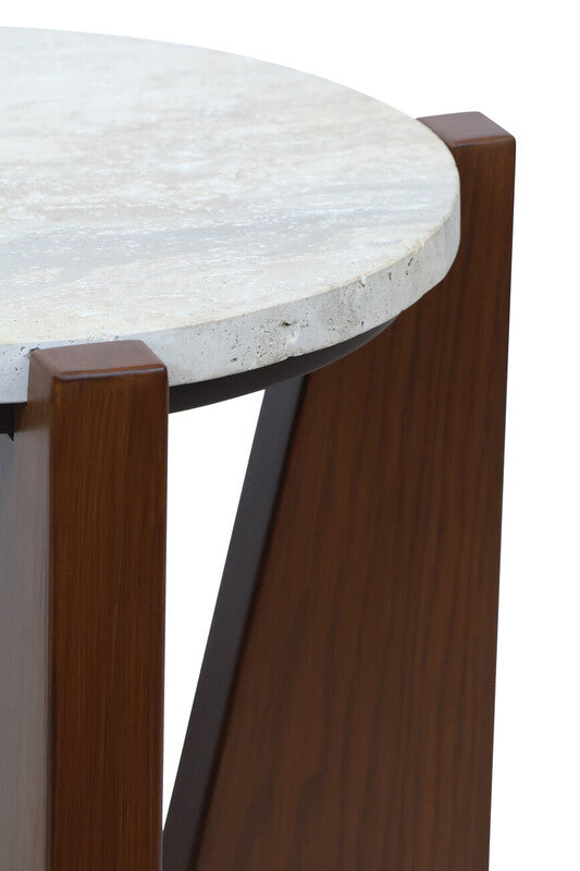 Winton Travertine Top Side Table With Acacia Wood Frame