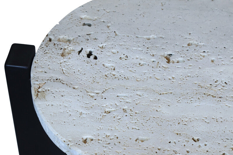 Winton Travertine Top Console Table With Black Acacia Wood Frame