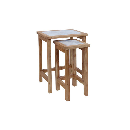 Set Of 2 Tables, Solid Wood With Ziarat White Tops