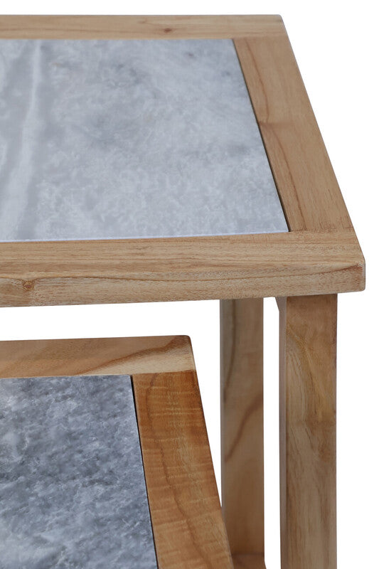 Set Of 2 Tables, Solid Wood With Ziarat White Tops