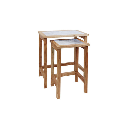 Set Of 2 Tables, Solid Wood With Ziarat White Tops