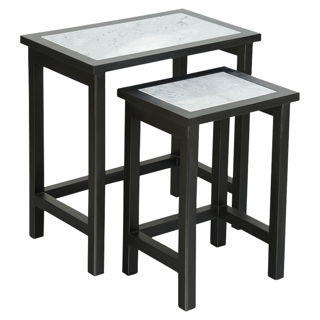 Set Of 2 Tables, Solid Wood With Ziarat Grey Tops