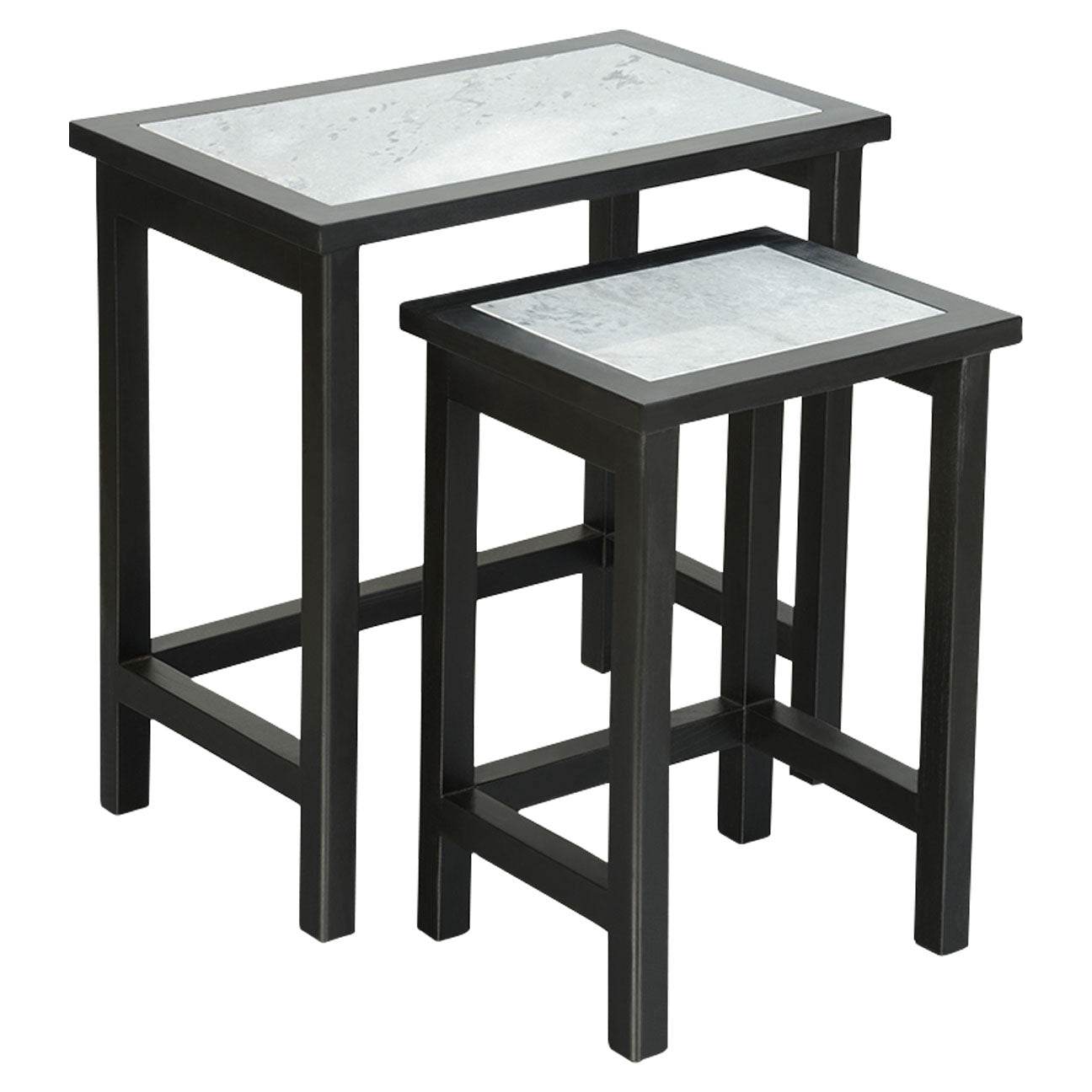 Set Of 2 Tables, Solid Wood With Ziarat Grey Tops - Premier Home
