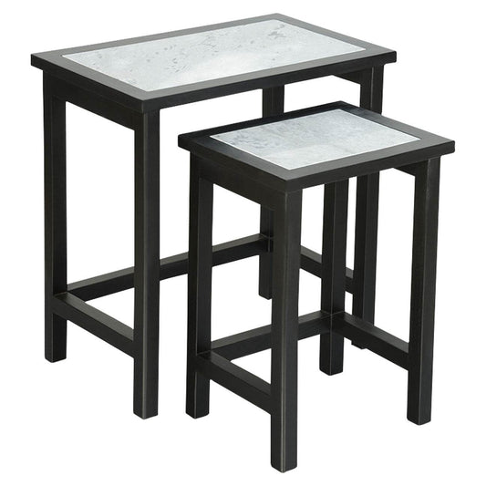 Set Of 2 Tables, Solid Wood With Ziarat Grey Tops - Premier Home
