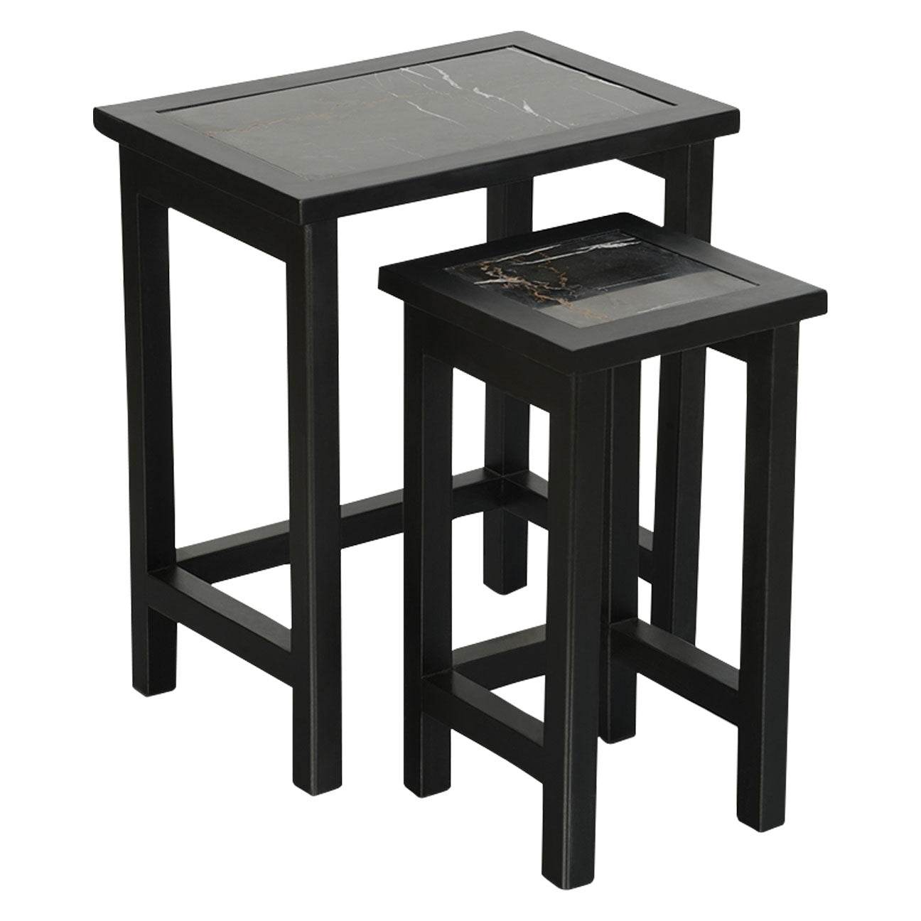 Set Of 2 Tables, Solid Wood With Black And White Tops - Premier Home