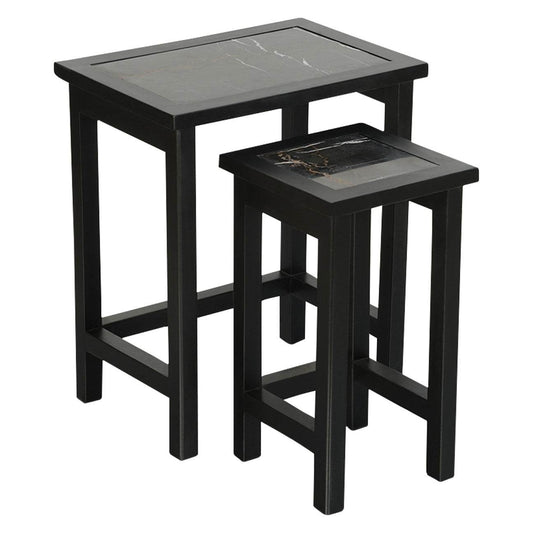 Set Of 2 Tables, Solid Wood With Black And White Tops - Premier Home