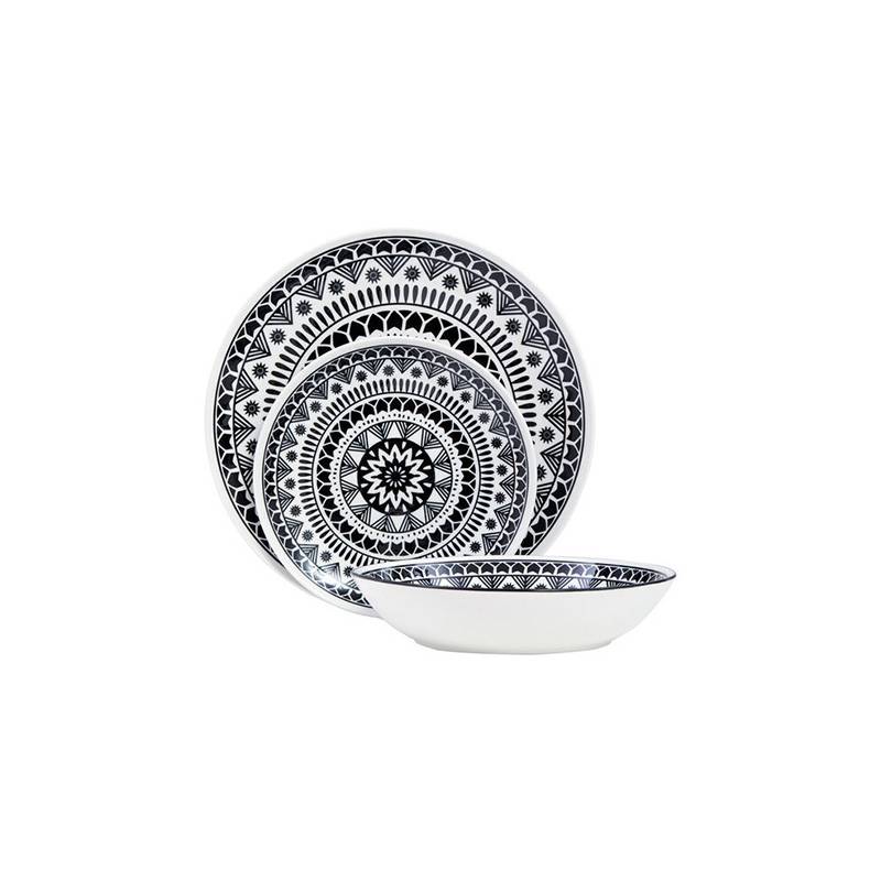 Maya 12 Piece Black And White Dinner Set