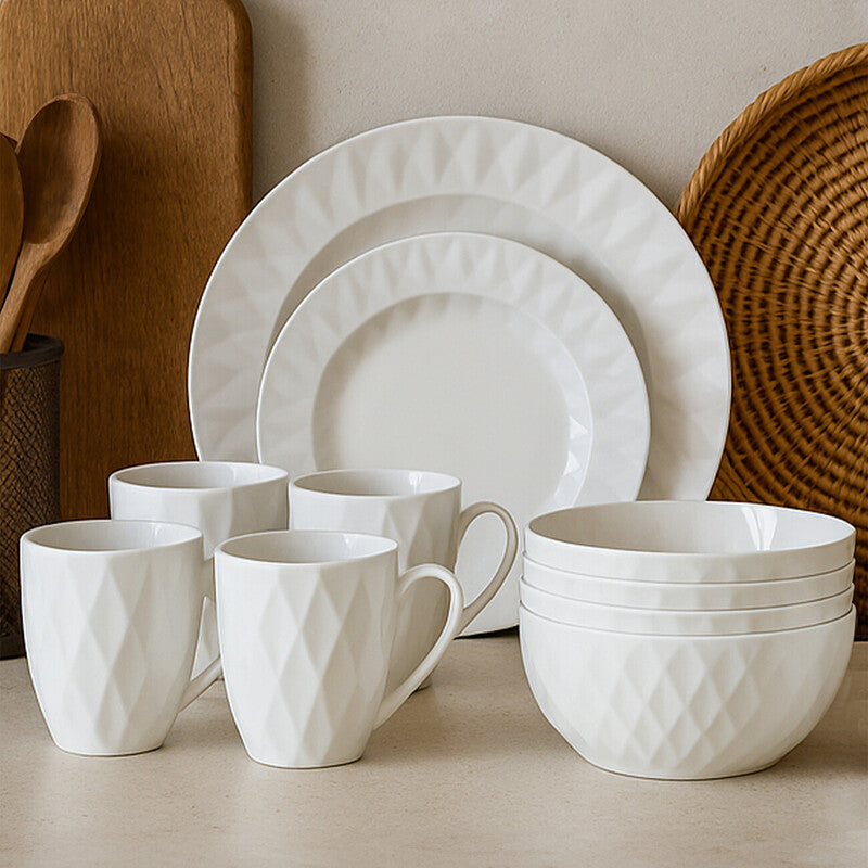 Livorno 16 Pc Embossed Geo Dinner Set