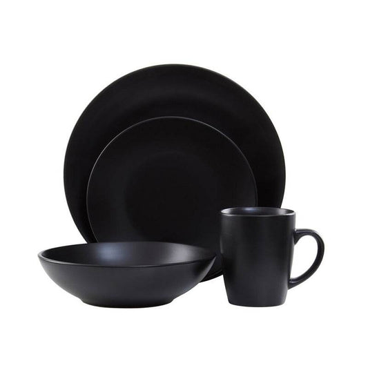 Elmira 16 Piece Black Stoneware Dinner Set - Premier Home