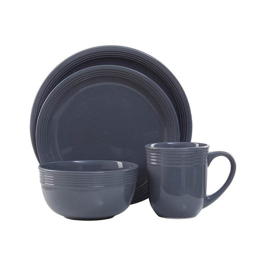 Elmira 16 Piece Dark Grey Stoneware Dinner Set With Grooves - Premier Home
