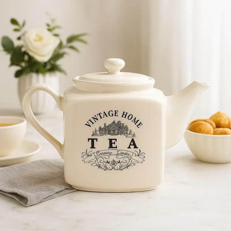 Vintage Home Big Cream Square Teapot - Premier Home