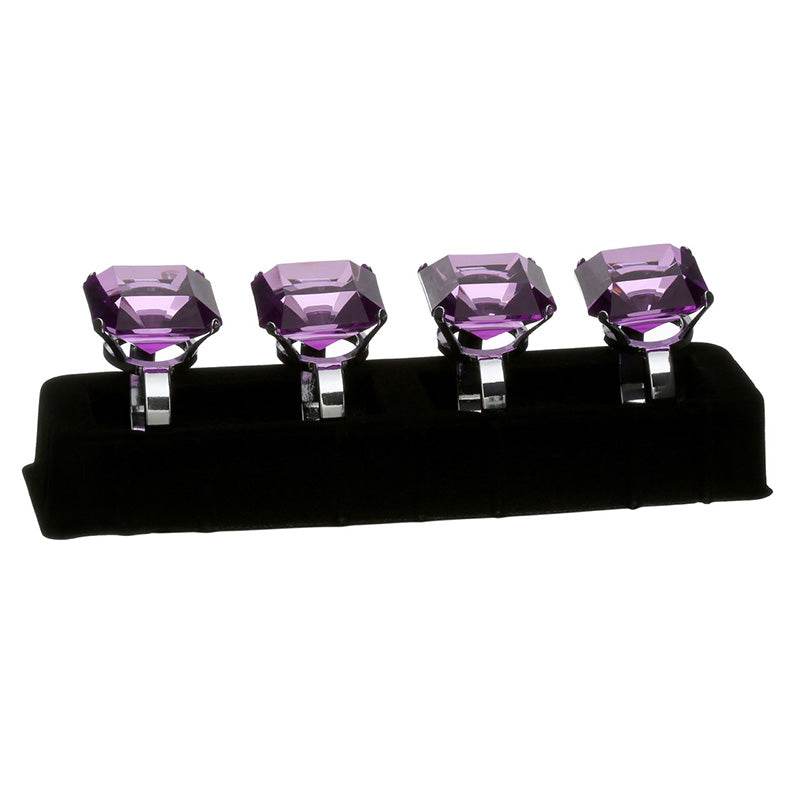 Set Of 4 Purple Square Diamante Napkin Rings - Premier Home