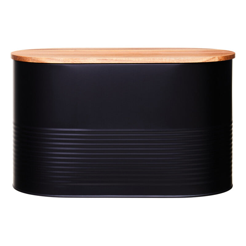 Alton Black Bread Bin With Acacia Wood Lid