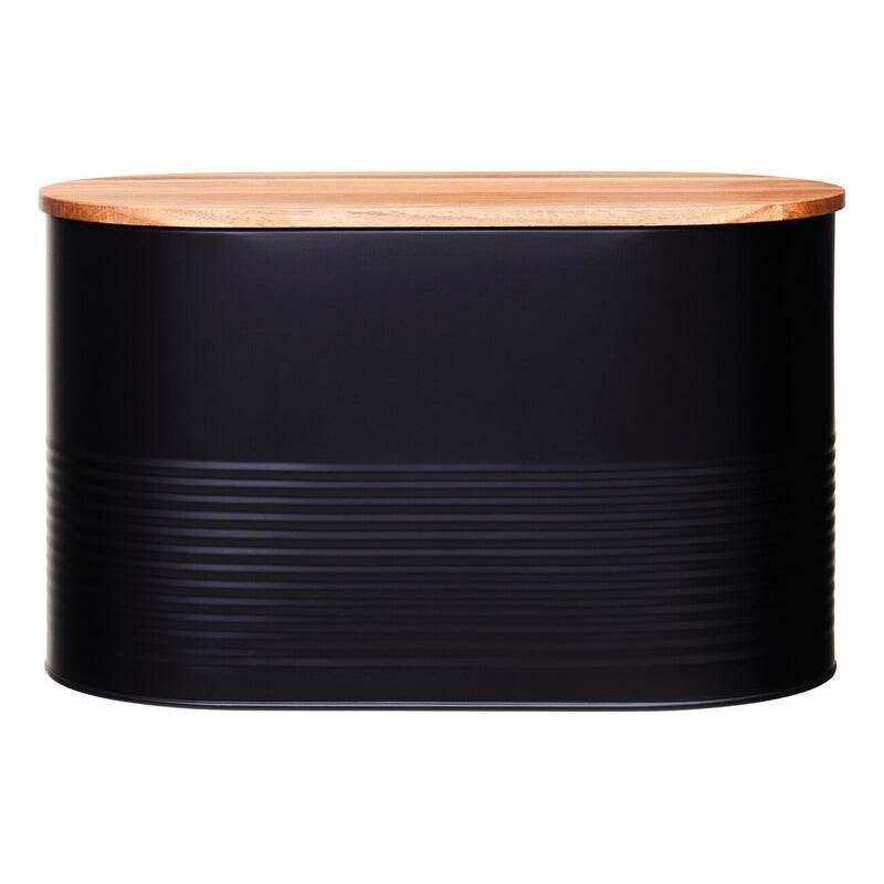 Alton Black Bread Bin With Acacia Wood Lid - Premier Home