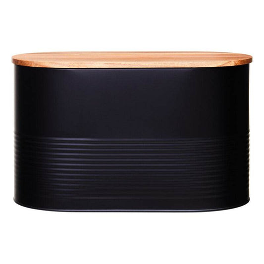 Alton Black Bread Bin With Acacia Wood Lid - Premier Home