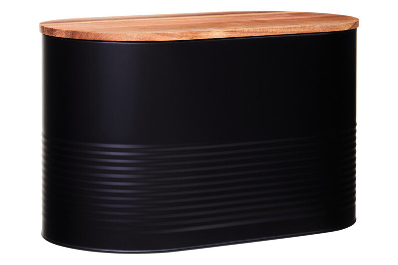 Alton Black Bread Bin With Acacia Wood Lid