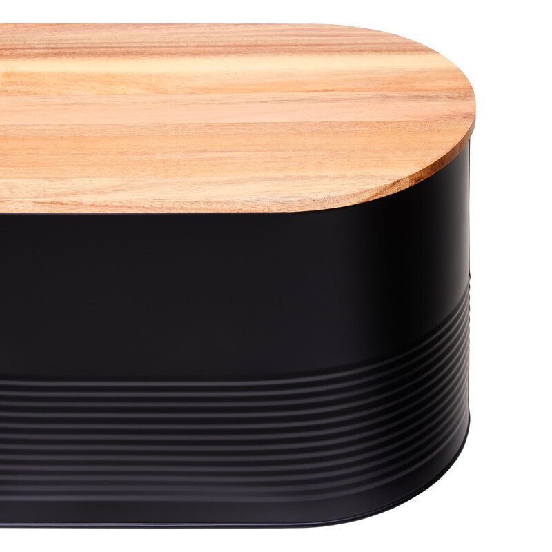 Alton Black Bread Bin With Acacia Wood Lid