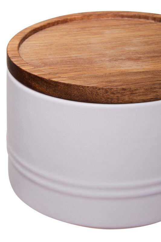 Decorative Sml Oatmeal Storage Jar W/Acacia Lid 11 D X 7.5Cm