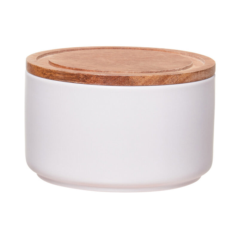 Decorative Stackable White Storage Jar W/Acacia Wood Lid