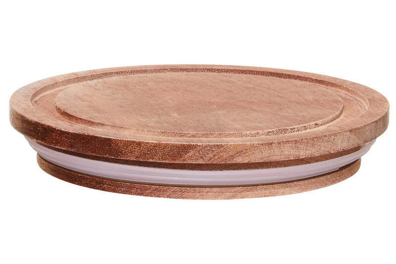 Decorative Stackable White Storage Jar W/Acacia Wood Lid
