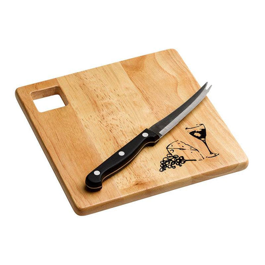 Rubberwood Cheese Board With Knife - Premier Home